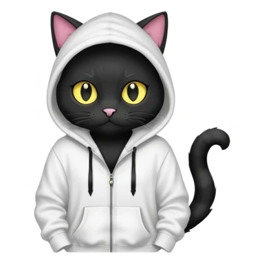 Black cat wearing a white hoodie fursona (full body) sticker