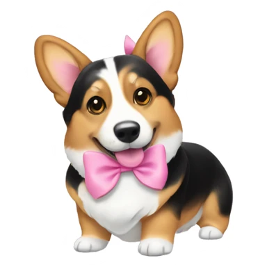 Black and tan corgi with name tag that says “Gracie” with a pink bow on head sticker
