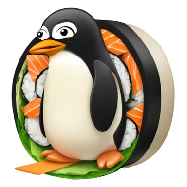 penguin in a sushi roll sticker
