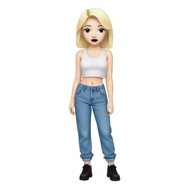 White girl with blond hair , black lipstick and white crop top for shirt and for pants baggy jeans sticker