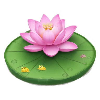 beautiful lilypad with a pink lotus flower and small green frog on it sticker