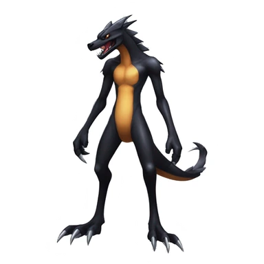 Black, Cool, Edgy, Nargacuga-Garchomp-Houndoom-Sergal Fakémon-Digimon with sharp markings,  full body sticker