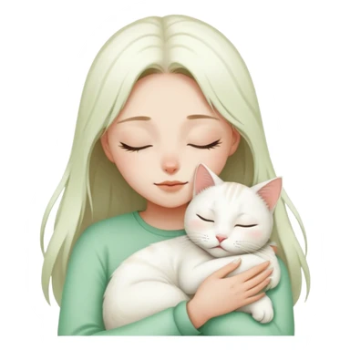 a closing eyes girl hugs a white jinjila cat,the cat’s eyes are open and green  sticker