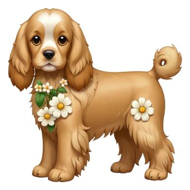 Full body shot of a cocker spaniel with flowers sticker