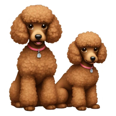 Two brown toy poodles. One is smaller than the other one. They cuddle together  sticker