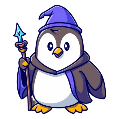penguin with wizard robe and magic staff sticker