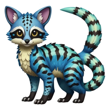Rare realistic tropical exotic cute epic pretty beautiful handsome gorgeous aesthetic colorful vibrant Vernid-Protogen-Primagen-Wickerbeast-Genet-Trico-species-Fakemon-hybrid-creature by LiLaiRa, beautiful intricate markings, full body sticker