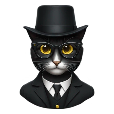 Un Chat noir avec costume lunettes et chapeau noir sticker