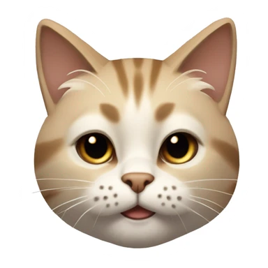 a cat that looks low poly with shade smoothing mid sized black eyes with a white shine, light brown fur color, and a cute cat smirk (a 3 shaped mouth) :3, and the cats name is car (its not a car its a cat) sticker
