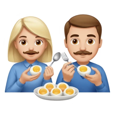 White blonde girl and white man with brown hair and mustache eating eggs  sticker