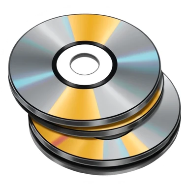 Minimalist emoji-style sticker of a small stack of DVD discs, one cracked, one with burn marks. Top-down view, grayscale and muted tones, flat design, no text. sticker