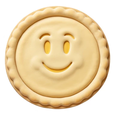rolled-out disc of raw shortcrust pastry, pale slightly yellow dough, soft matte surface, gently uneven or slightly crimped edges, delicate texture, no filling, plain dough, soft lighting, subtle shadows, emoji scale sticker