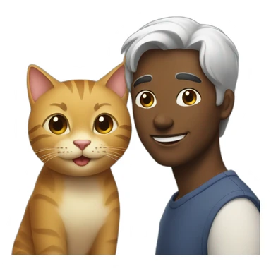 man and cat smiles each other sticker