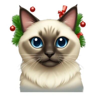cute and fluffy siamese cat with christmas garland sticker