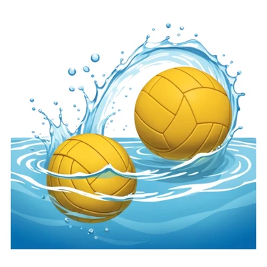 An icon featuring a yellow water polo ball floating on the water with goals in the background, inside a swimming pool. The design includes splashes and ripples, symbolizing the fast-paced action and strategy of water polo. Transparent background highlights. sticker