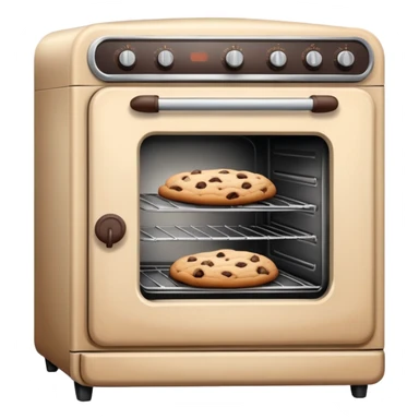 Realistic vintage beige oven with chocolate chip cookies baking inside of it. sticker