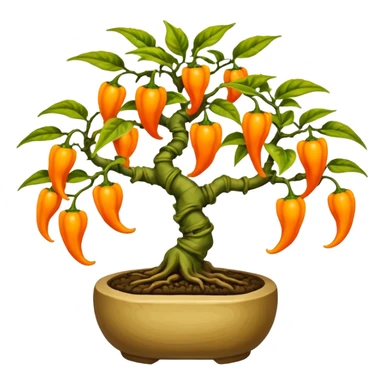 Very Large decorative alien gnarled bonsai pepper plant with fourty minuscule round orange-yellow wild peppers on it  sticker