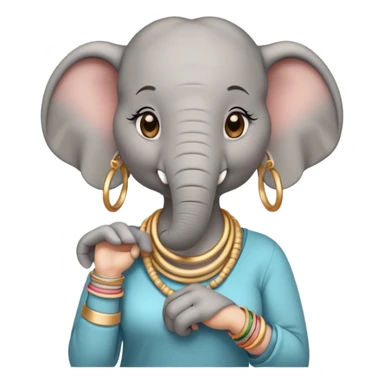 female elephant character in casual clothes, upright pose, with bangles and earrings sticker