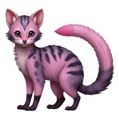 Deep dark pastel bright whitish pale Violet-pink-gradients with darker points Asian painted anime-styled big-eyed shiny glorious divine marked exotic cool beautiful realistic Lykoi-civet-genet-sergal-ocicat-oncilla-animal-Fakémon-hybrid-fursona (full body) sticker