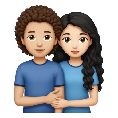 a lightskin boy with brown curly hair putting his arm around an asian girl with straight long black hair sticker