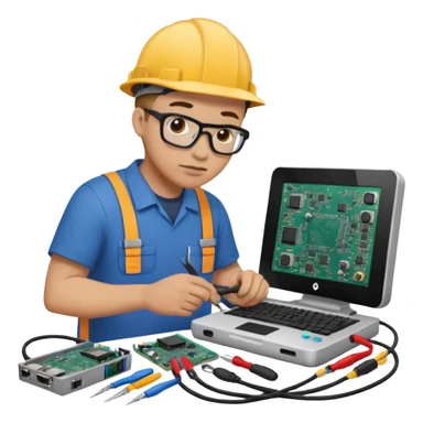 computer technician fixing damage computer sticker