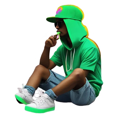 Hemp leaves Multicoloured neon person smoking wearing hoodie dancing hip hop bucket hat tropical Skater fashion aesthetic baggy clothes graphic t shirt 420 sticker