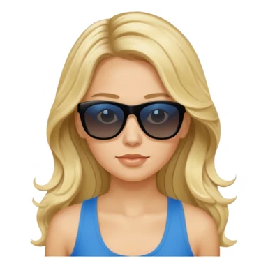 an olive tan woman with long, wavy blonde hair in a blue tank top wearing black Prada sunglasses sticker
