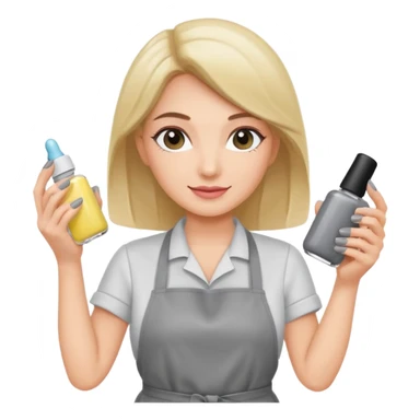 female nail master with small gel polish in hand in grey apron  sticker