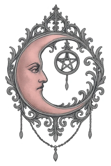 gothic moon, pink and silver, elegant and mysterious sticker
