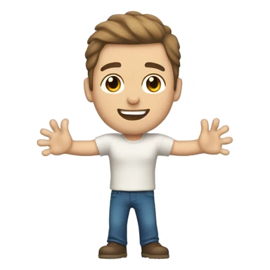 man with arms up in the air, light skintone, brown hair, blue eyes sticker