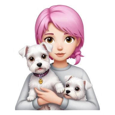 Pink-haired girl holding a white schnauzer dog sticker