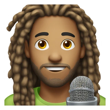 a mixed-race man with dreadlocks talking into a microphone sticker