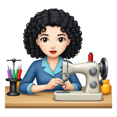 seamtress with black curly hair and white skin sticker