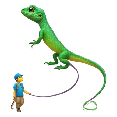 Lizard walking his human pet on a leash sticker