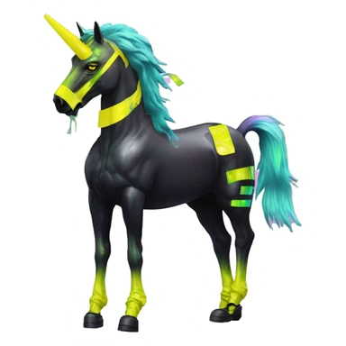 .Zombie_ Vaporwave black holographic oilslick zombie unicorn yellow caution tape graffiti Pegasus with  prosthetic leg  sticker