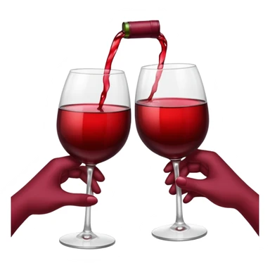 two glasses of red wine clinking in a toast, deep red color, smooth gradient, bright and glossy highlights, minimal details, celebratory pose
 sticker