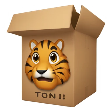 a box with toni written on it, in the box there is a tiger inside
 sticker