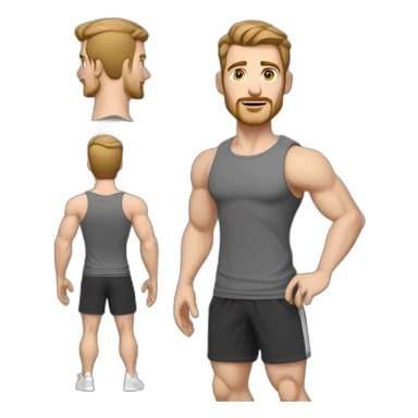 Full height Pale skinned muscular man With Realistic eyes and mouth, light brown hair and stubble In dark gray sleeveless mike, black oversize sports shorts, watch and white sneakers. sticker