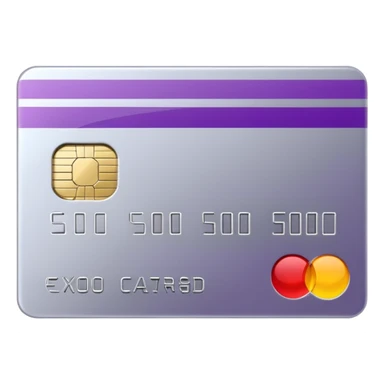 Shiny silver credit card with a purple stripe sticker