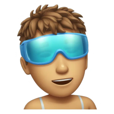 Boy with brown hair hurt his head in the swimming pool because of sunscreen sticker