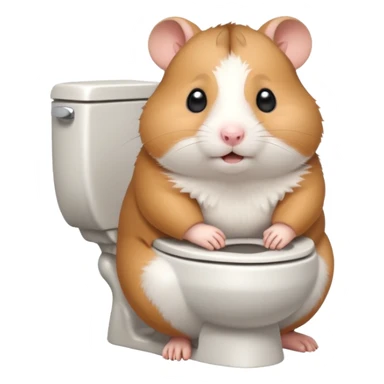 Cute chubby cartoon-style hamster sitting on toilet pooping looking as if he had an accident sticker