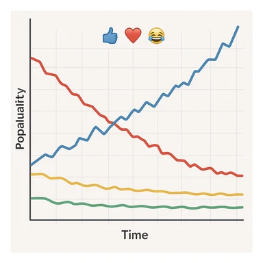A line graph depicting the popularity of specific emojis. sticker