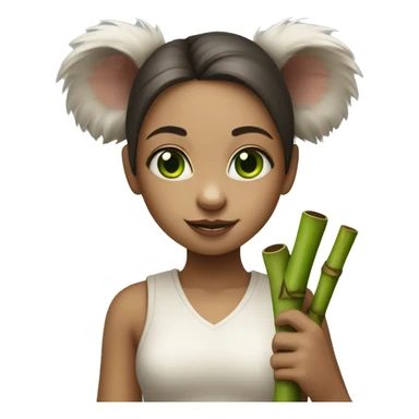 White raced Girl with green eyes and koala ears holding bamboo stick  sticker