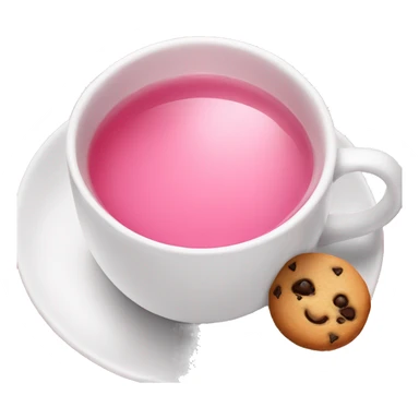 Pink tea in a white cup and cookie sticker