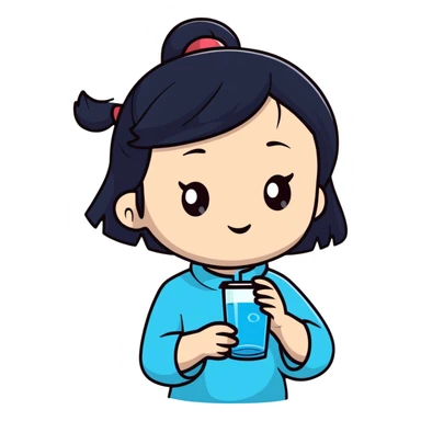 Chinese girl holding a water cup sticker