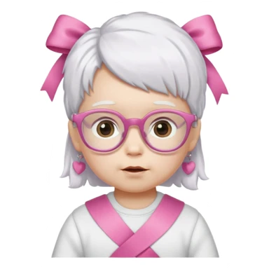 white haired little baby with glassess and ribbon on hair sticker