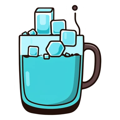 mug with steam and ice cubes, showing hot but cold sticker