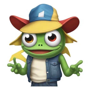Pepe meme in Ash Ketchum clothing sticker