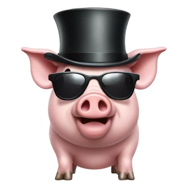 pig with sunglasses wearing a top hat sticker