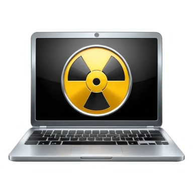 Laptop with radiation symbol and AI sticker